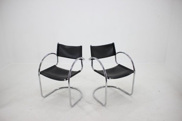 Chrome and Leather Tubular Chairs, Czechoslovakia, 1970s, Set of 4-TZ-900507