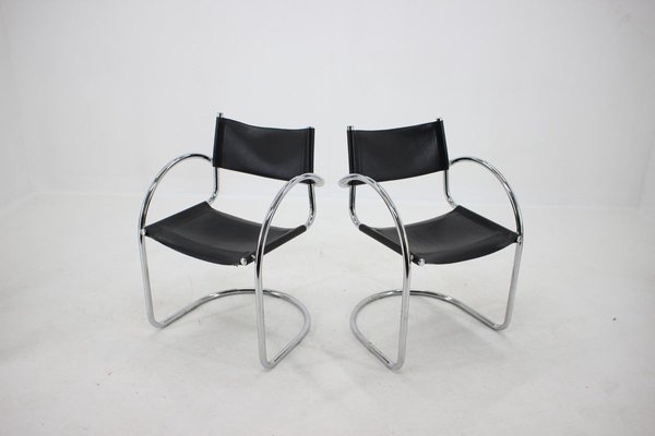 Chrome and Leather Tubular Chairs, Czechoslovakia, 1970s, Set of 4-TZ-900507