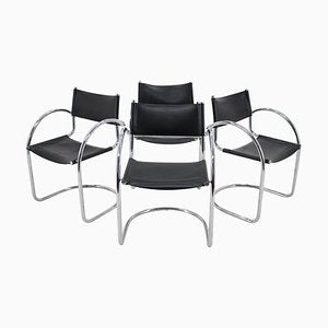 Chrome and Leather Tubular Chairs, Czechoslovakia, 1970s, Set of 4-TZ-900507