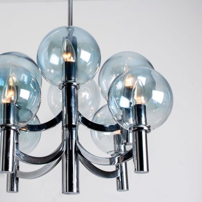 Chrome and Light Blue Glass Chandelier in the Style of Hans-Agne Jakobsson, 1970s-VDW-1451742