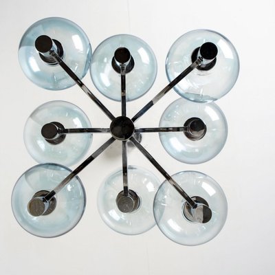 Chrome and Light Blue Glass Chandelier in the Style of Hans-Agne Jakobsson, 1970s-VDW-1451742