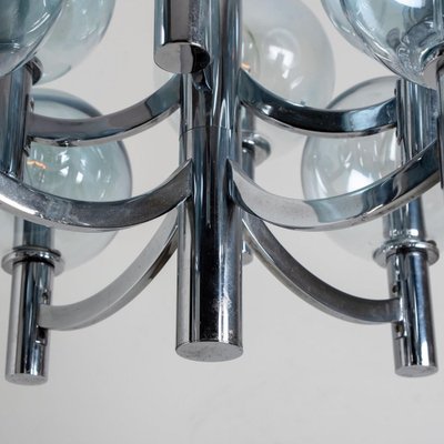 Chrome and Light Blue Glass Chandelier in the Style of Hans-Agne Jakobsson, 1970s-VDW-1451742