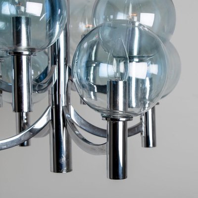 Chrome and Light Blue Glass Chandelier in the Style of Hans-Agne Jakobsson, 1970s-VDW-1451742