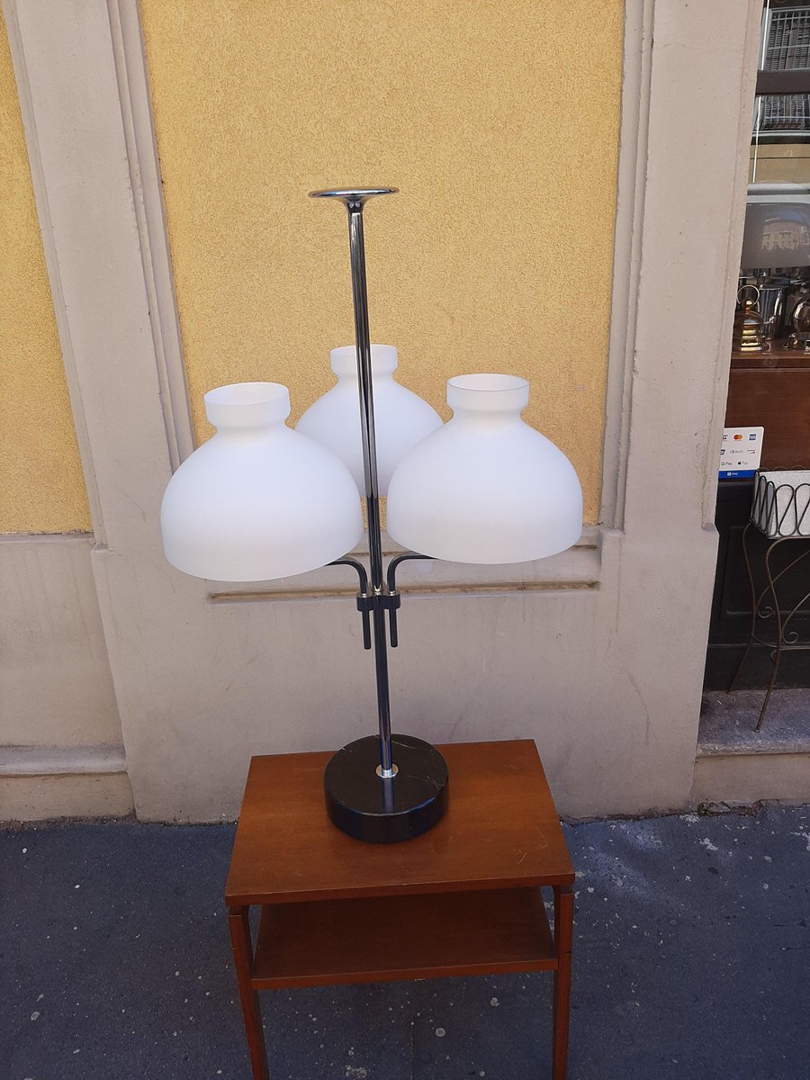 Chrome and Opaline Glass Model LTA3B 3-Light Table Lamp by Ignazio Gardella for Azucena, 2000s