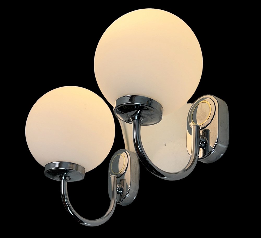 Chrome and Opaline Spherical Wall Lights by Herbert Schmidt, 1980s, Set of 2