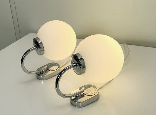 Chrome and Opaline Spherical Wall Lights by Herbert Schmidt, 1980s, Set of 2-WZZ-1789227