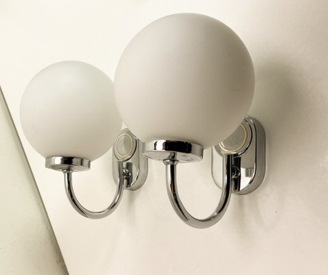 Chrome and Opaline Spherical Wall Lights by Herbert Schmidt, 1980s, Set of 2-WZZ-1789227