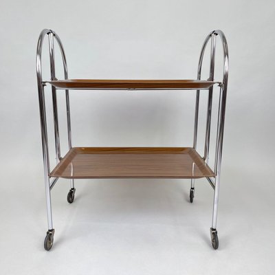 Chrome and Plywood Folding Serving Trolley, 1950s-TZ-1017891