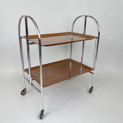 Chrome and Plywood Folding Serving Trolley, 1950s-TZ-1017891