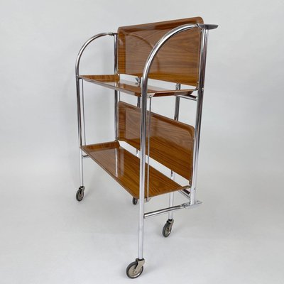 Chrome and Plywood Folding Serving Trolley, 1950s-TZ-1017891