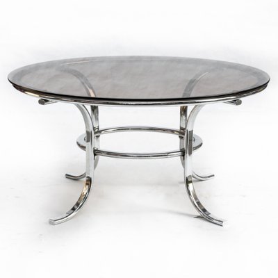 Chrome and Smoked Glass Round Coffee Table, 1970s-FSD-565886