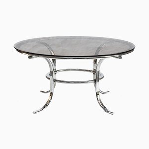 Chrome and Smoked Glass Round Coffee Table, 1970s-FSD-565886