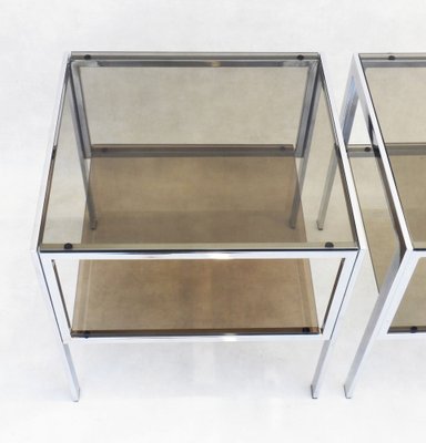 Chrome and Smoked Glass Side Tables, France, 1970s, Set of 2-JUA-1694606