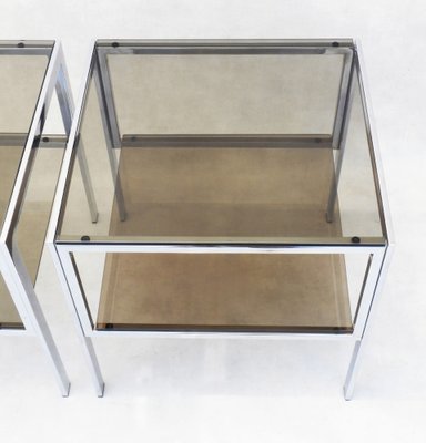 Chrome and Smoked Glass Side Tables, France, 1970s, Set of 2-JUA-1694606