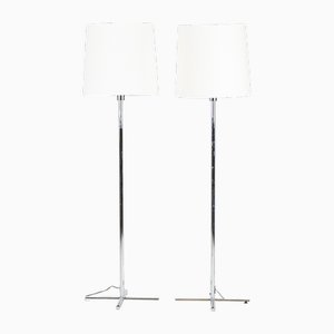 Chrome and White Fabric Floor Lamps, Set of 2-HJY-1780764