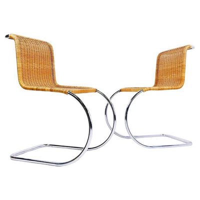 Chrome and Wicker Cantilever Chairs in the style of Mies van der Rohe, Set of 2-JG-1787243