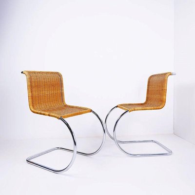 Chrome and Wicker Cantilever Chairs in the style of Mies van der Rohe, Set of 2-JG-1787243