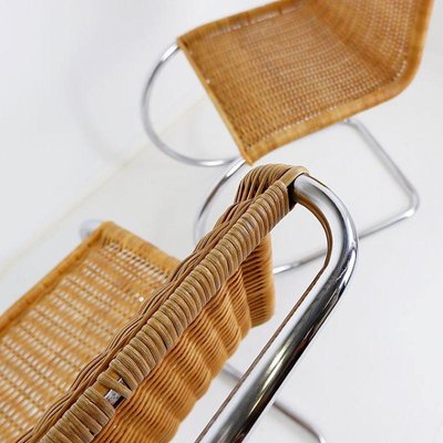 Chrome and Wicker Cantilever Chairs in the style of Mies van der Rohe, Set of 2-JG-1787243