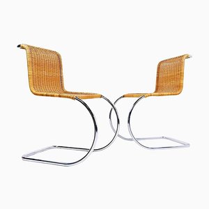 Chrome and Wicker Cantilever Chairs in the style of Mies van der Rohe, Set of 2-JG-1787243