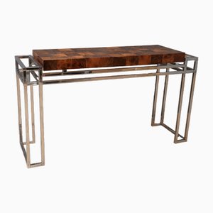 Chrome and Wood Console Table from Aldo Tura, 1970s-UH-1750133