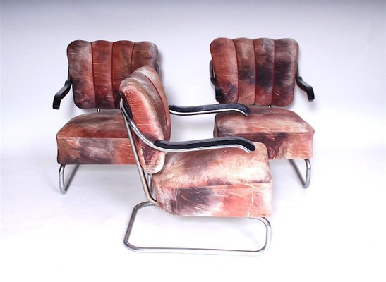 Chrome Armchairs by Mücke & Melder, 1930s, Set of 3-TZ-683729