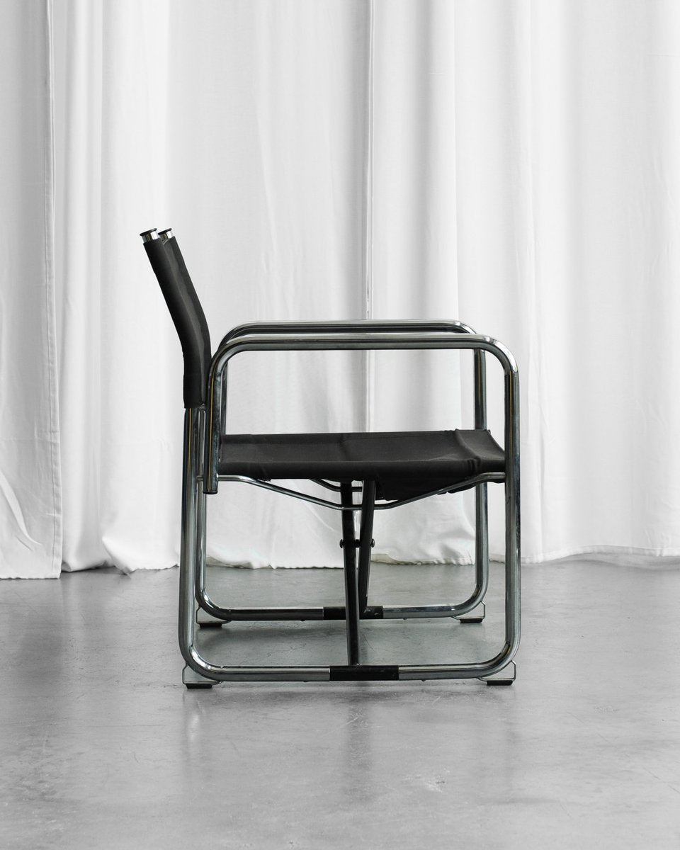 Chrome Black Folding Chair by Börge Lindau & Bo Lindekrantz, 1970s