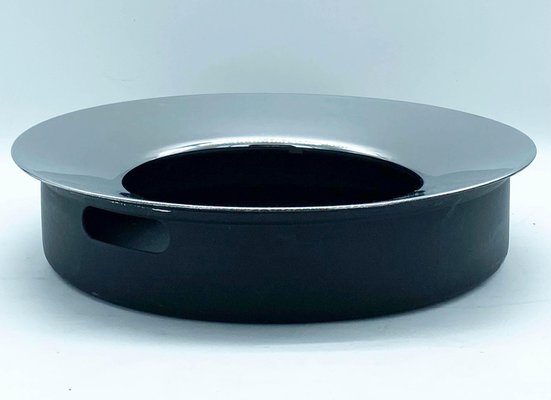 Chrome & Black Metal Round Tray, Italy, 1970s-YUW-1135331