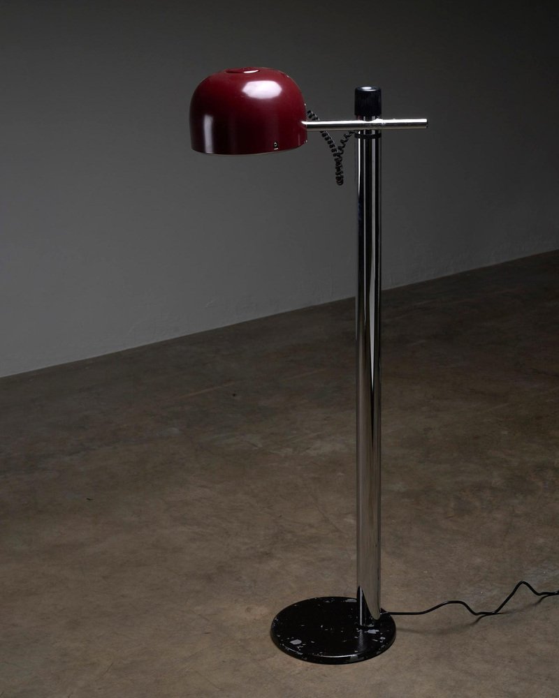 Chrome & Bordeaux Floor Lamp by Enrique Franch for Metalerte, 1970s