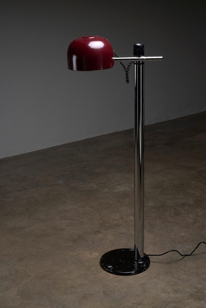 Chrome & Bordeaux Floor Lamp by Enrique Franch for Metalerte, 1970s