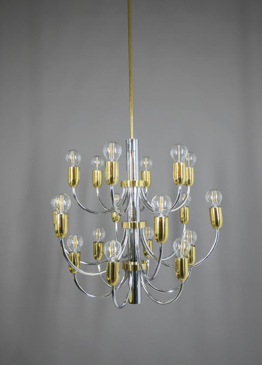 Chrome & Brass Chandeliers from Star Leuchten, Germany, 1970s