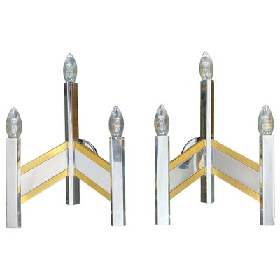 Chrome & Brass Geometric Sconces by Sciolari, Italy, 1970s, Set of 2-LYQ-1171625