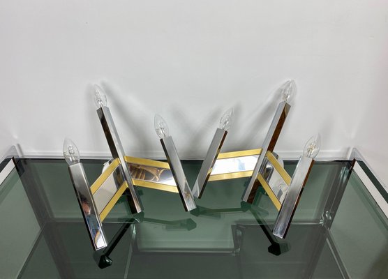 Chrome & Brass Geometric Sconces by Sciolari, Italy, 1970s, Set of 2-LYQ-1171625