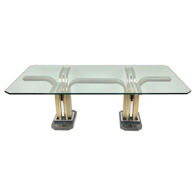 Chrome Brass Marble & Glass Coffee Table, Italy, 1970s-LYQ-1171446