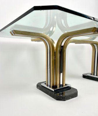 Chrome Brass Marble & Glass Coffee Table, Italy, 1970s-LYQ-1171446