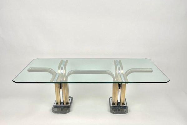 Chrome Brass Marble & Glass Coffee Table, Italy, 1970s-LYQ-1171446