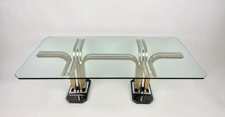 Chrome Brass Marble & Glass Coffee Table, Italy, 1970s-LYQ-1171446