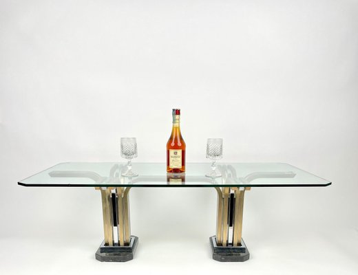 Chrome Brass Marble & Glass Coffee Table, Italy, 1970s-LYQ-1171446