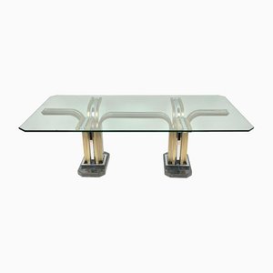 Chrome Brass Marble & Glass Coffee Table, Italy, 1970s-LYQ-1171446