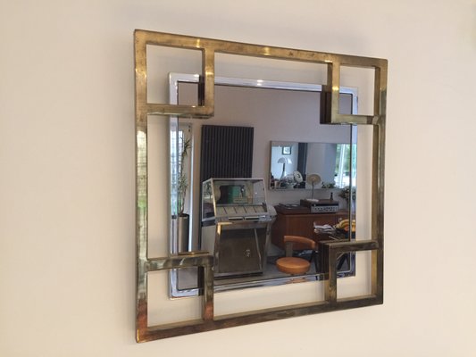 Chrome & Brass Mirror from Maison Jansen, 1980s-XQY-578834