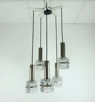 Chrome Chandelier with Faceted Glass & 5 Shades, 1960s-FH-751218