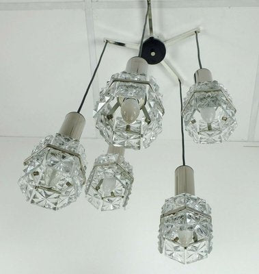 Chrome Chandelier with Faceted Glass & 5 Shades, 1960s-FH-751218