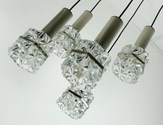 Chrome Chandelier with Faceted Glass & 5 Shades, 1960s-FH-751218