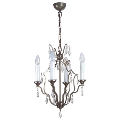 Chrome Chandelier with Glass Trimmings, 1920s-TZ-970495