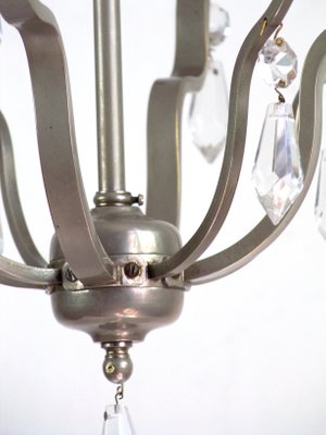 Chrome Chandelier with Glass Trimmings, 1920s-TZ-970495