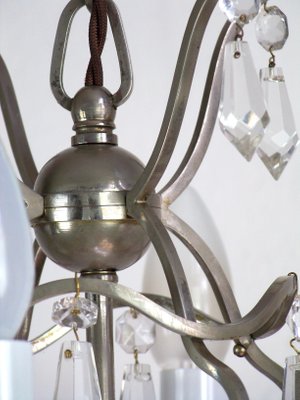 Chrome Chandelier with Glass Trimmings, 1920s-TZ-970495