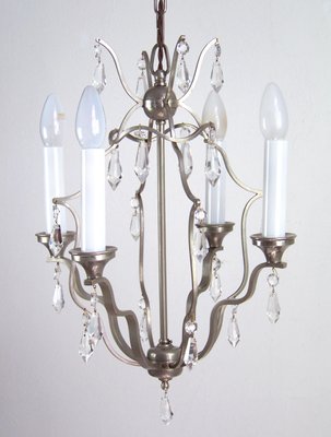 Chrome Chandelier with Glass Trimmings, 1920s-TZ-970495