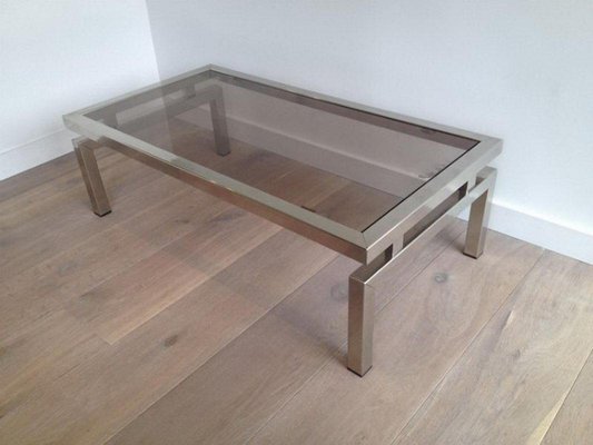 Chrome Coffee Table with Smoked Glass Top in the Style of Guy Lefèvre, 1970s-BA-766259