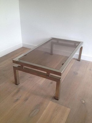 Chrome Coffee Table with Smoked Glass Top in the Style of Guy Lefèvre, 1970s-BA-766259