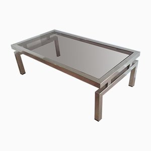 Chrome Coffee Table with Smoked Glass Top in the Style of Guy Lefèvre, 1970s-BA-766259