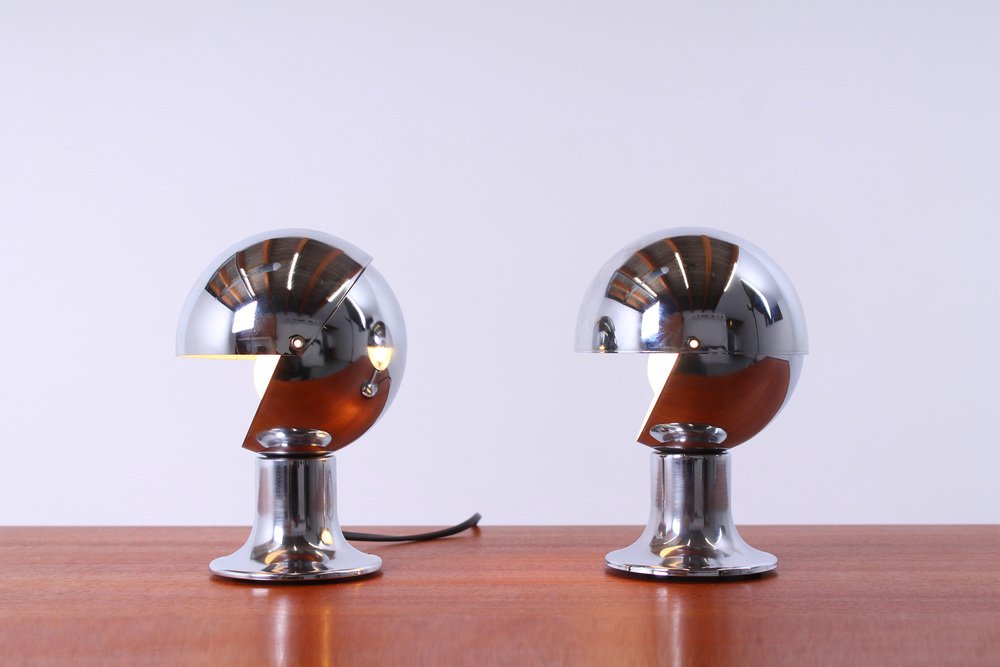 Chrome Eclisse Eyeball Kugel Table Lamps attributed to Hillebrand, 1960s, Set of 2